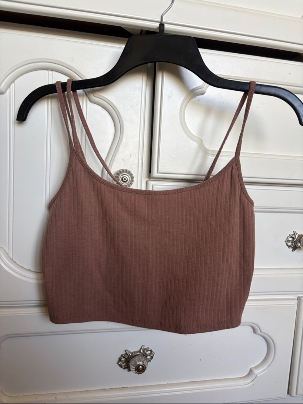 PacSun Ribbed Double-Strap Crop Top in Mauve Brown